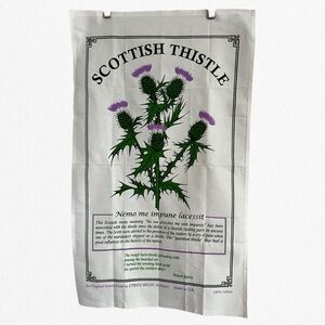 New ~ SCOTTISH THISTLE Flower of Scotland White Cotton Print Towel~Robert Burns